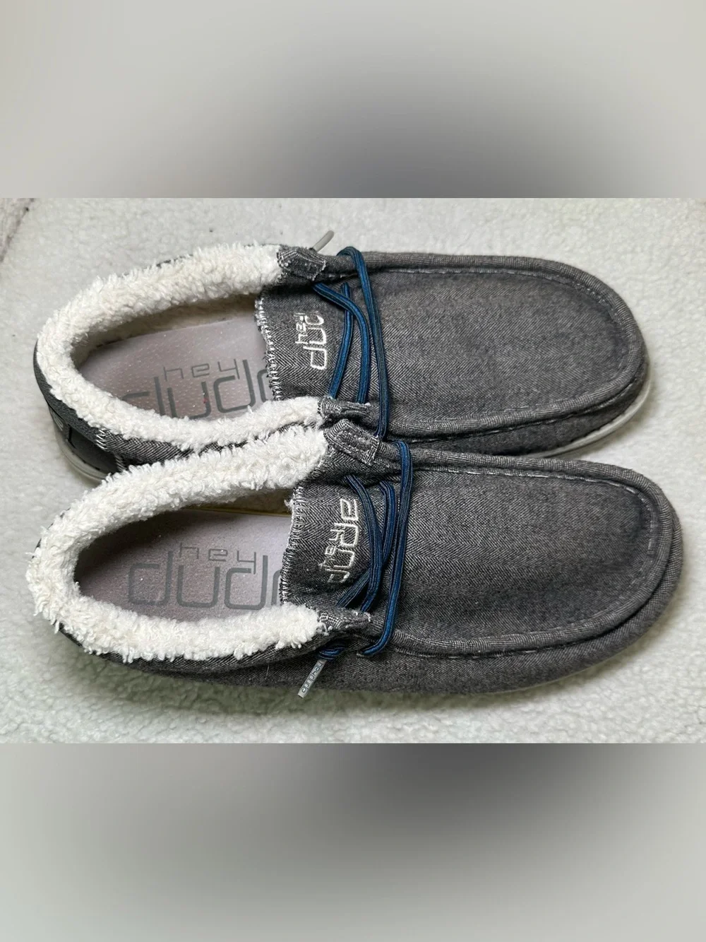 Hey Dude Wally Fleece Lined Grey Gray Brown Slip On Loafers Cozy Lightweight 9